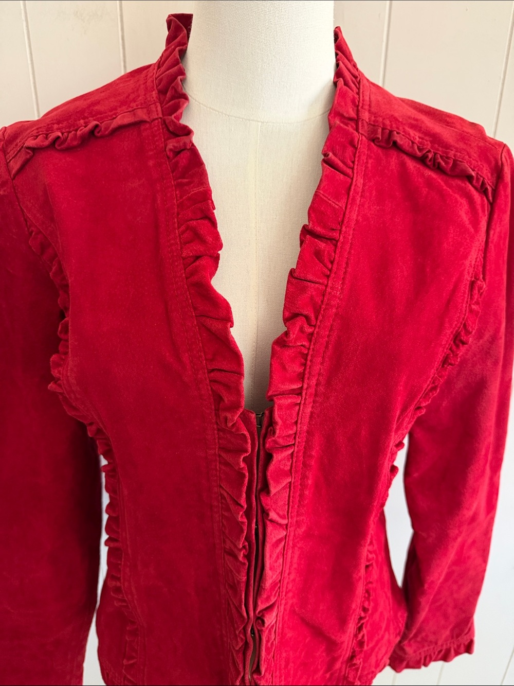 Vintage Suede Leather Red Ruffled Women's Jacket Medium Boho Whimsigoth Witchy - Picture 8 of 16